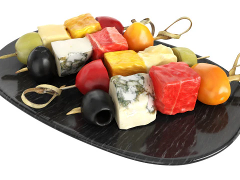 Assorted canapes on saucer 3D Model