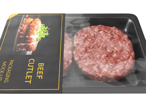 Beef cutlet raw in packaging 3D Model