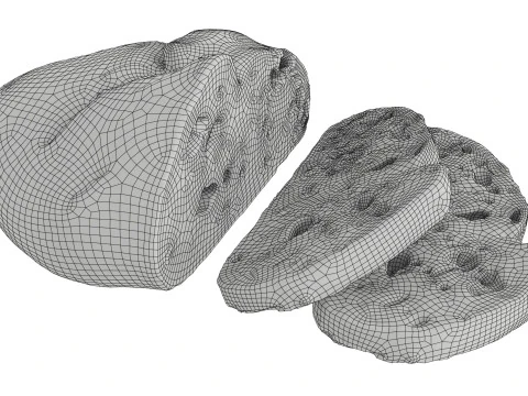 Loaf of artisanal white bread cutted 3D Model