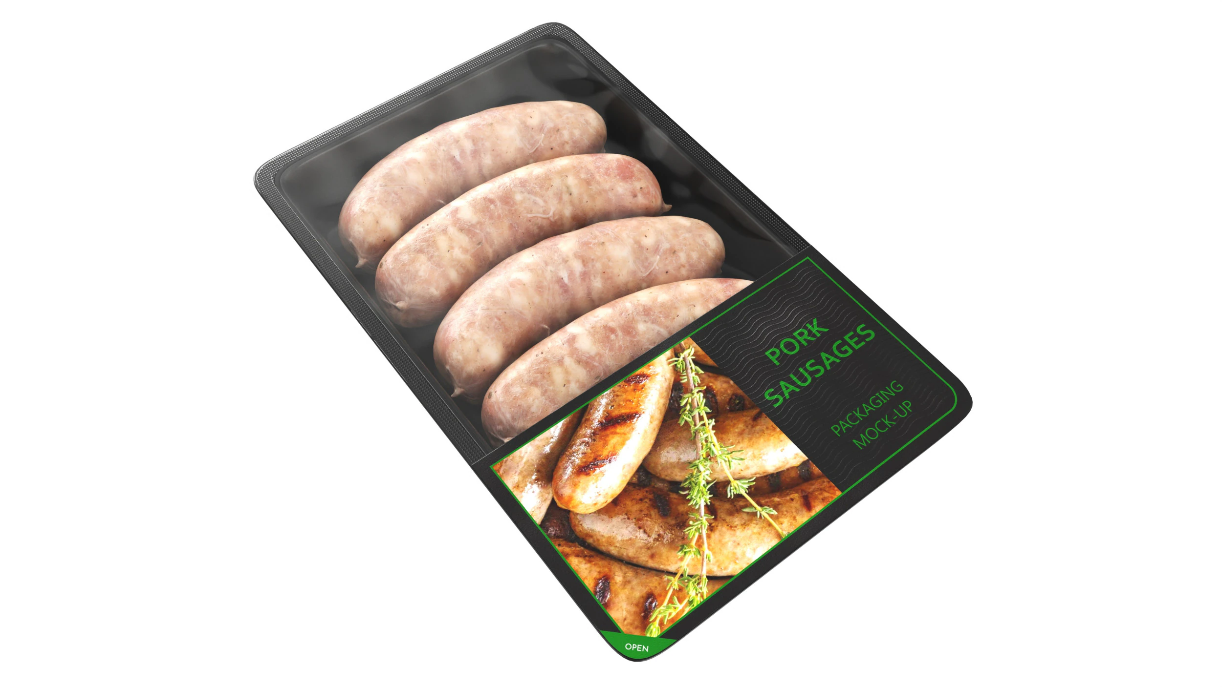 Pork sausages raw in packaging 3D Model .c4d .max .obj .3ds .fbx .stl .blend