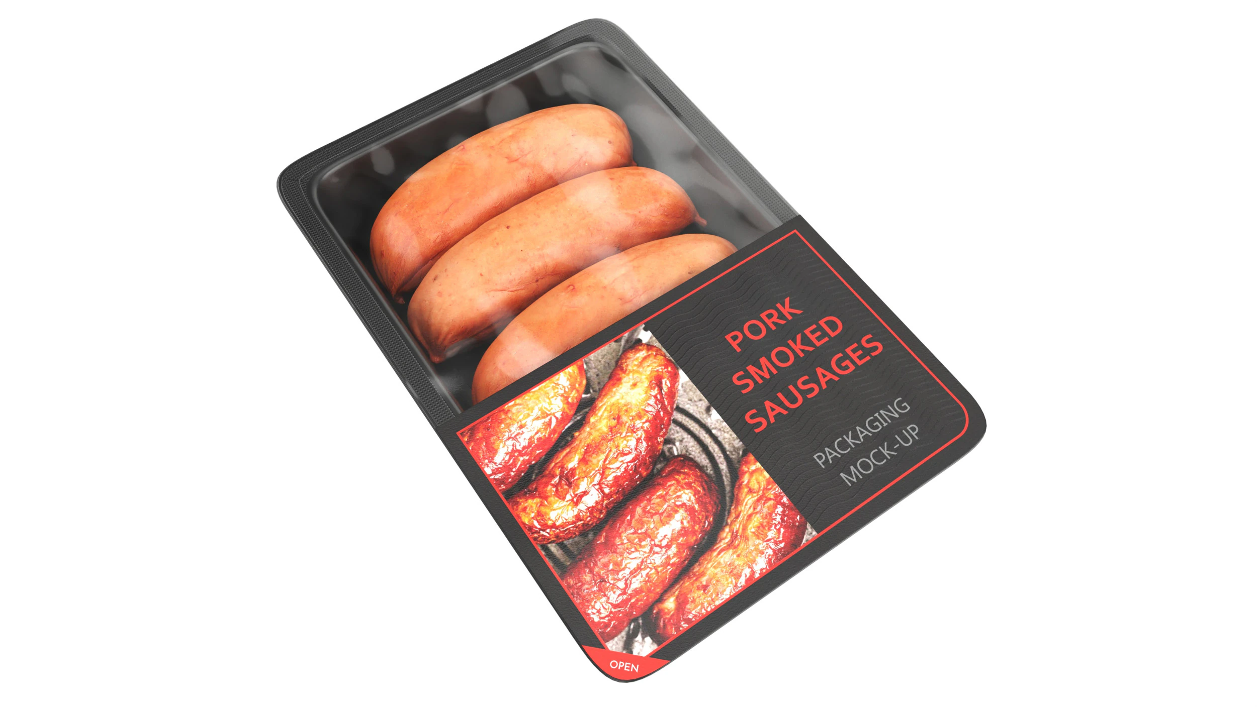 Pork smoked sausages in packaging 3D Model .c4d .max .obj .3ds .fbx .stl .blend