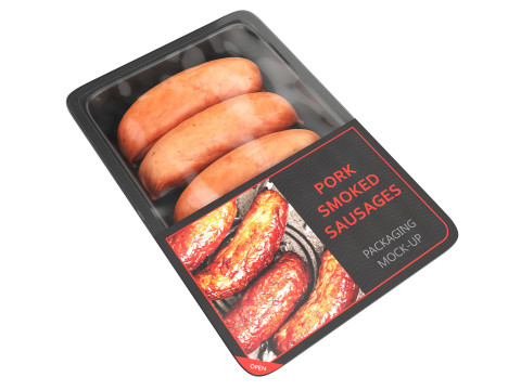 Pork smoked sausages in packaging Model 3D