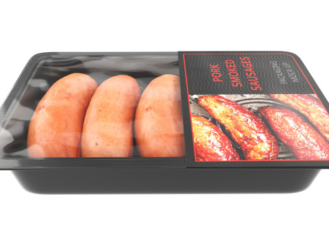 Pork smoked sausages in packaging 3D Model