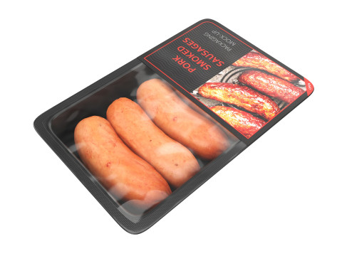 Pork smoked sausages in packaging 3D Model