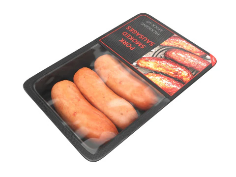 Pork smoked sausages in packaging 3D Model