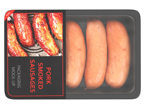 Pork smoked sausages in packaging 3D Model