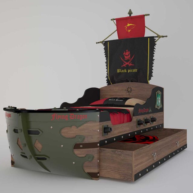 black pirate - kids bed 3D Model .c4d .max .obj .3ds .fbx .stl .blend