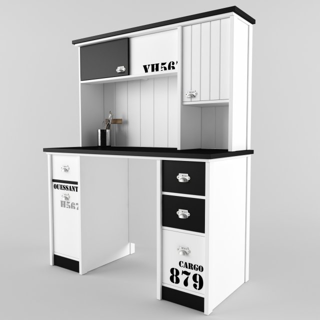 879-desk and bookcase 3D Модель .c4d .max .obj .3ds .fbx .stl .blend 