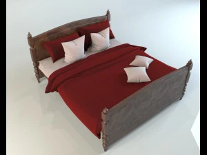 Bett mit Bettwäsche 3D Modell