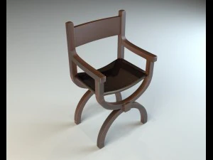 cadeira de madeira com assento de couro Modelo 3D