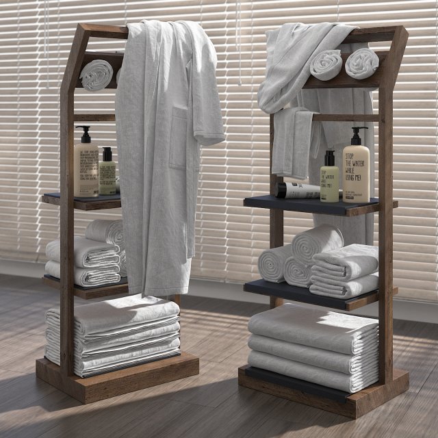 shelves for bathroom woodenter with bathrobe 3Dモデル .c4d .max .obj .3ds .fbx .stl .blend 