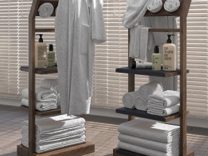 shelves for bathroom woodenter with bathrobe 3D Модель