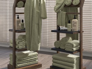shelves for bathroom woodenter with bathrobe 3Dモデル