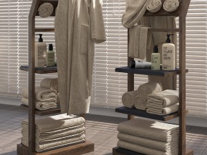 shelves for bathroom woodenter with bathrobe 3Dモデル