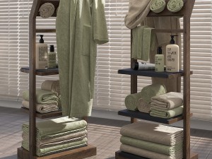 shelves for bathroom woodenter with bathrobe 3Dモデル
