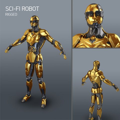 amazing riggid sci-fi robot Modello 3D .c4d .max .obj .3ds .fbx .stl .blend 