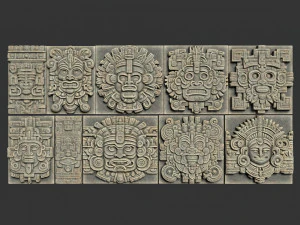 10 Low poly Mayan Temple Wall Decor 231206 3D Model