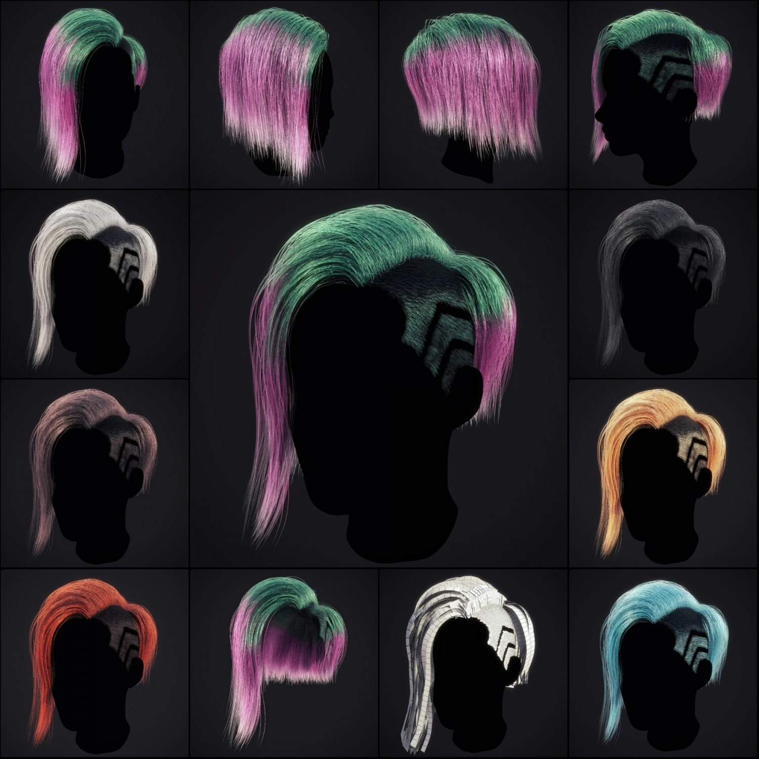 Cyberpunk Hairstyle RealTime 3D Model .c4d .max .obj .3ds .fbx .stl .blend 
