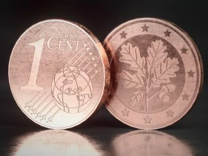 realista 1 c&ecirc;ntimo - euro - baixo poli Modelo 3D
