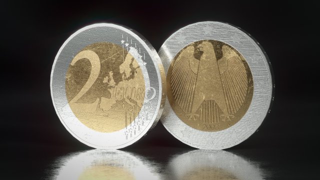 realistic 2 euro - low poly 3D Model .c4d .max .obj .3ds .fbx .stl .blend 