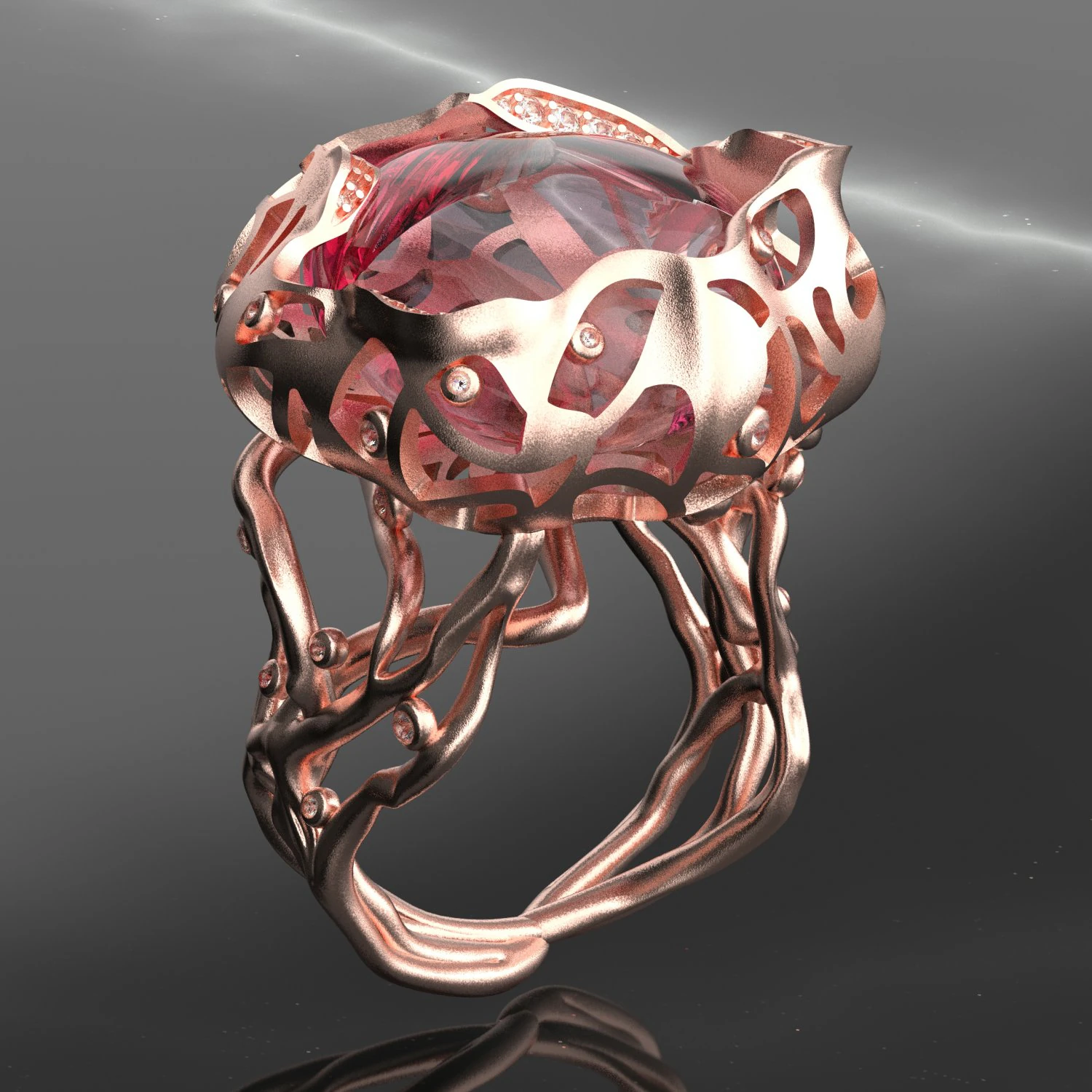 Root Stone Ring 3D Ready for Edit and print 3D Model .c4d .max .obj .3ds .fbx .stl .blend