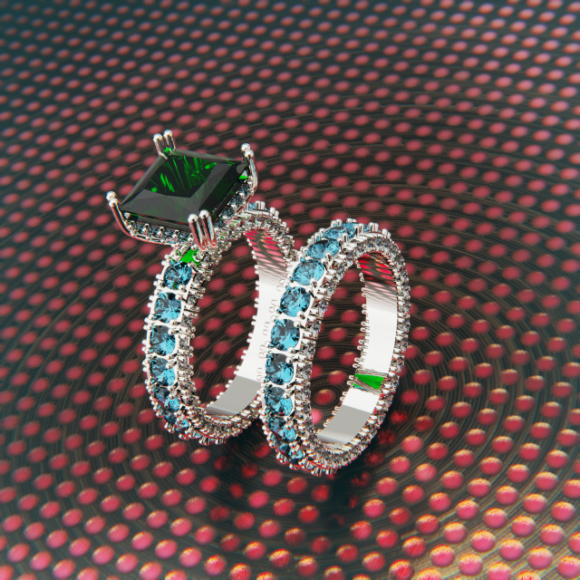 Solitaire Diamond and Emerald Ring 3D Ready for Print and Fix Modelo 3D .c4d .max .obj .3ds .fbx .stl .blend 