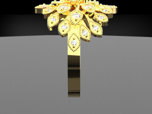 Tavus Kuşu Altın 24 Ayar Yüzük 3D Model