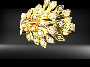 Tavus Kuşu Altın 24 Ayar Yüzük 3D Model