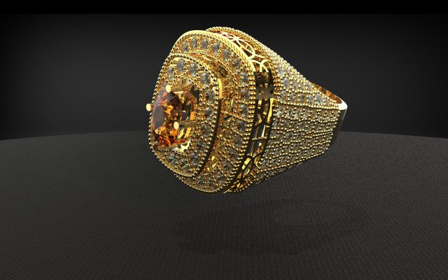 ROYAL DIAMOND 18K GOLD BIG RING 3D Model .c4d .max .obj .3ds .fbx .stl .blend