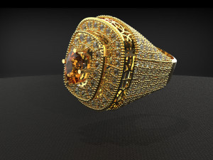 ROYAL DIAMOND 18K GOLD BIG RING 3D Model