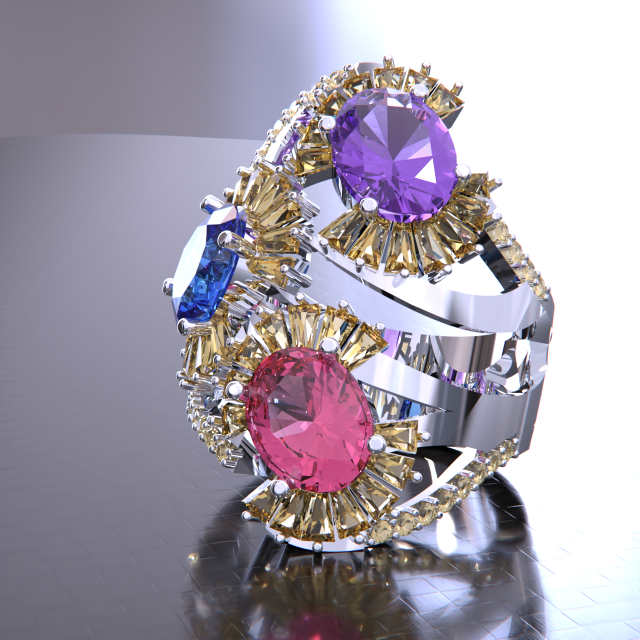 COLOR GEMSTONE BIG RING 3D Model .c4d .max .obj .3ds .fbx .stl .blend 
