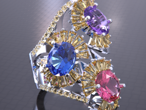 COLOR GEMSTONE BIG RING 3D Model