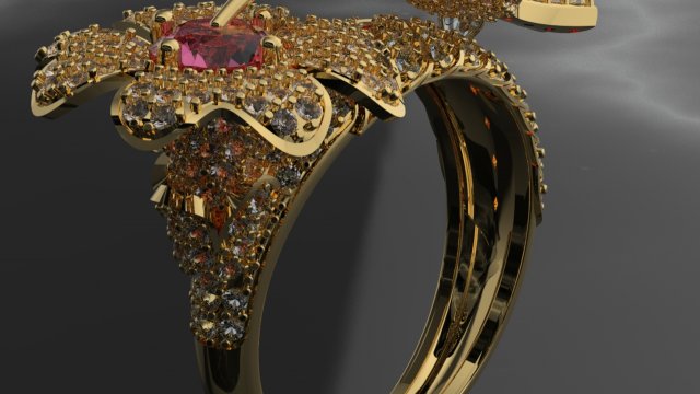 BIRD WITH FLOWER ROSE DIAMOND RING 3D 模型 .c4d .max .obj .3ds .fbx .stl .blend 