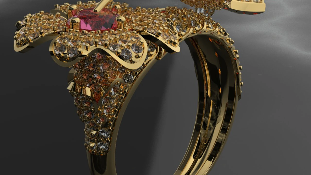 BIRD WITH FLOWER ROSE DIAMOND RING 3D Model .c4d .max .obj .3ds .fbx .stl .blend 