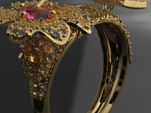 BIRD WITH FLOWER ROSE DIAMOND RING 3D Model