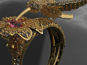 BIRD WITH FLOWER ROSE DIAMOND RING 3D 模型