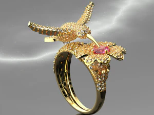 BIRD WITH FLOWER ROSE DIAMOND RING 3D Model