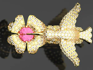 BIRD WITH FLOWER ROSE DIAMOND RING 3D Model