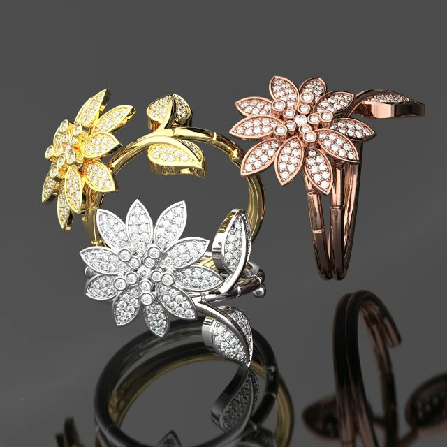 КОЛЬЦО С ЦВЕТОМ И БРИЛЛИАНТОМ 3D Модель .c4d .max .obj .3ds .fbx .stl .blend 