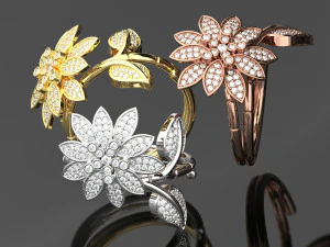 КОЛЬЦО С ЦВЕТОМ И БРИЛЛИАНТОМ 3D Модель