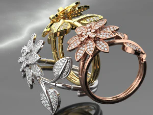 КОЛЬЦО С ЦВЕТОМ И БРИЛЛИАНТОМ 3D Модель