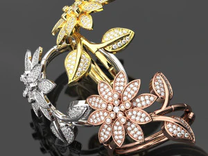 КОЛЬЦО С ЦВЕТОМ И БРИЛЛИАНТОМ 3D Модель