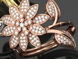 КОЛЬЦО С ЦВЕТОМ И БРИЛЛИАНТОМ 3D Модель