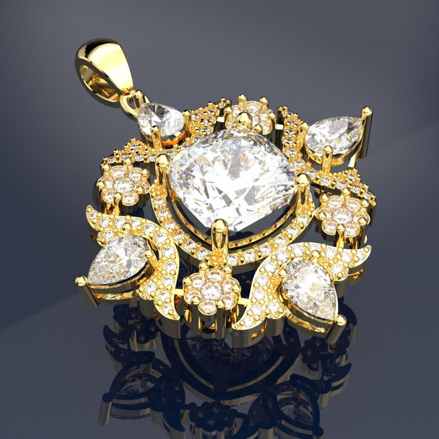 Big Diamond Pendant Jewelry file 3dm and keyshot file Rendering 3D Model .c4d .max .obj .3ds .fbx .stl .blend 
