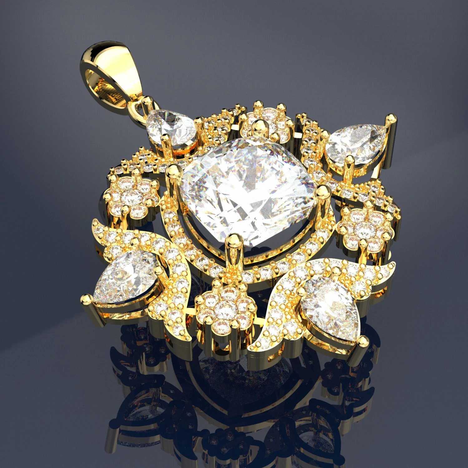 Big Diamond Pendant Jewelry file 3dm and keyshot file Rendering 3D Model .c4d .max .obj .3ds .fbx .stl .blend 