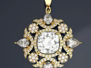 Big Diamond Pendant Jewelry file 3dm and keyshot file Rendering 3D Model