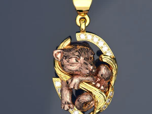 File 3dm di gioielli con ciondolo-collana Cat e rendering di file keyshot Modello 3D