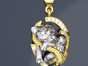 Cat Pendant-necklace Jewelry 3dm file and keyshot file rendering Modelo 3D