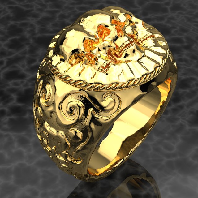 SKULL 18K GOLD RING FILE STL Modello 3D .c4d .max .obj .3ds .fbx .stl .blend 