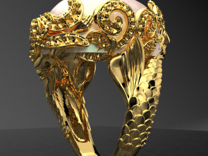 MERMAID BIG GEMSTONE 18K GOLD RING FILE 3DM KEYSHOT FILE Modello 3D